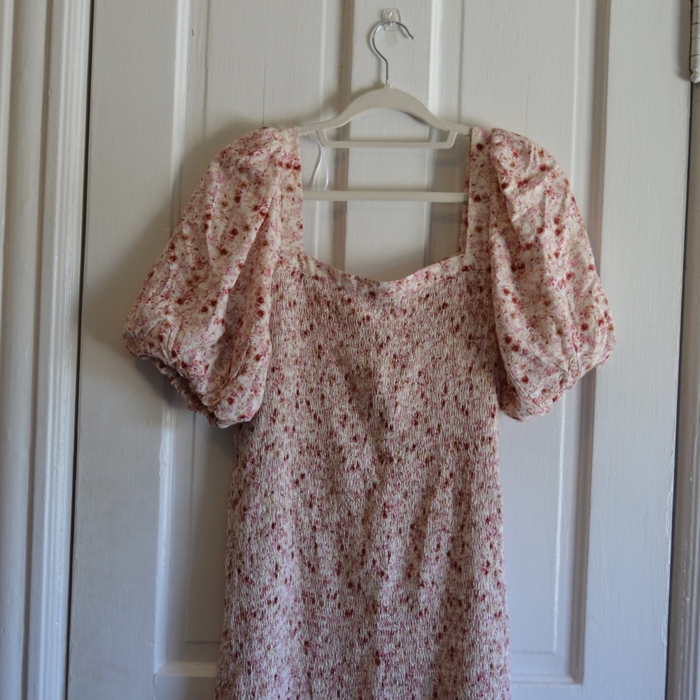 Anthropologie Another Love Pink Smocked Short Statement Sleeve Knee Length Dress - Picture 2 of 12